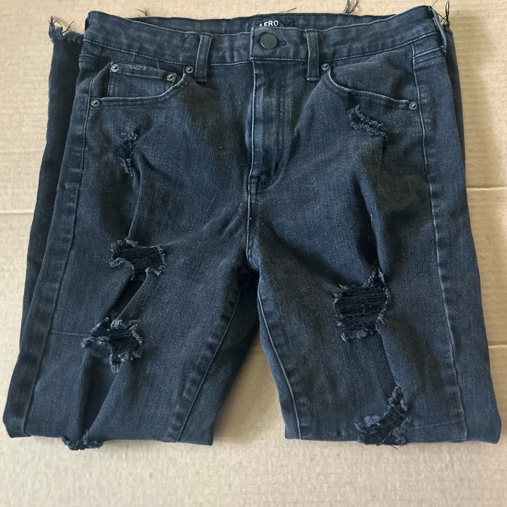 Aero Black Distressed High Rise Skinny Jeans 14